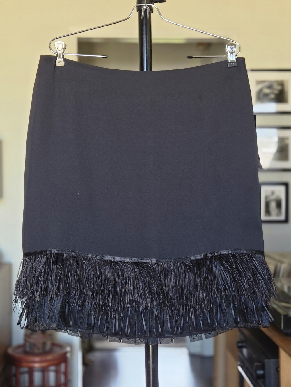Anne Klein Black Mini Skirt with Feather & Lace Trim - Cocktail Party Holidays